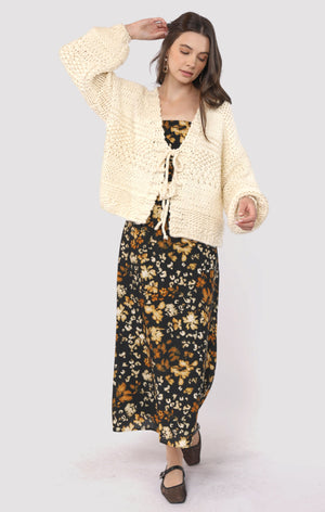 SADIE AND SAGE Women's Sweaters Iggy Chunky Tie Front Hand Knit Cardigan