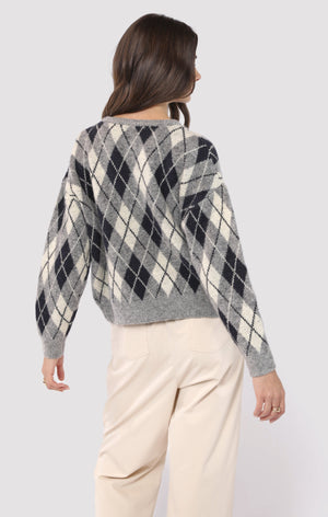 SADIE AND SAGE Women's Sweaters Sadie and Sage Bec Argyle Sweater Cardigan || David's Clothing