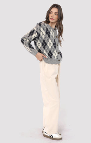 SADIE AND SAGE Women's Sweaters Sadie and Sage Bec Argyle Sweater Cardigan || David's Clothing