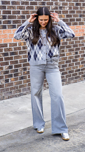 SADIE AND SAGE Women's Sweaters Sadie and Sage Bec Argyle Sweater Cardigan || David's Clothing