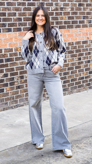 SADIE AND SAGE Women's Sweaters Sadie and Sage Bec Argyle Sweater Cardigan || David's Clothing