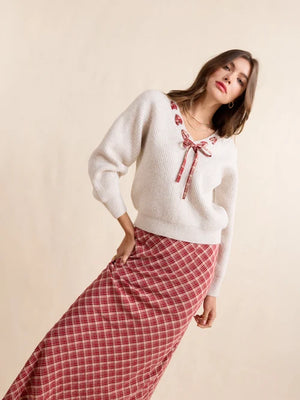 SADIE AND SAGE Women's Sweatshirt Sadie and Sage Hostess Plaid Lace Trim Sweater