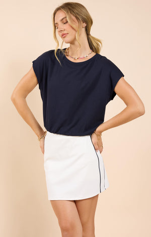 SADIE AND SAGE Women's Top NAVY / XS Sadie And Sage On My Mind Elastic Hem Knit Top || David's Clothing AH1207
