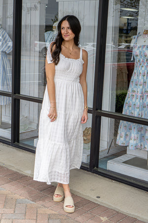 SHE AND SKY Women's Dresses Sleeveless Tie Strap Textured Woven Midi Tiered Dress With Pockets And Full Lining