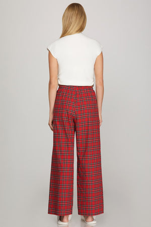 SHE AND SKY Women's Pants Woven Plaid Long Pants With Side Pockets