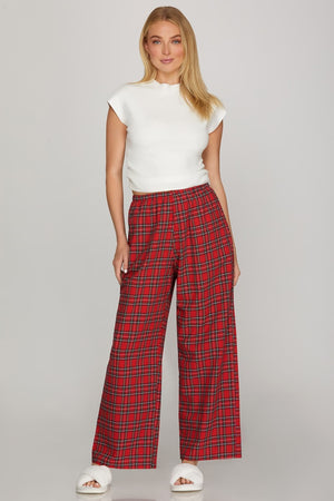 SHE AND SKY Women's Pants Woven Plaid Long Pants With Side Pockets