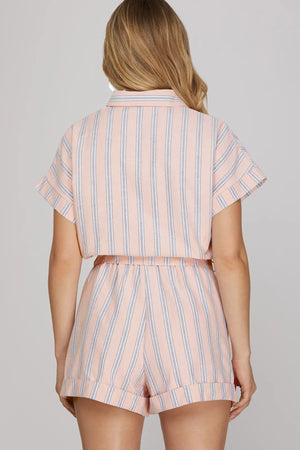 SHE AND SKY Women's Romper Drop Shoulder Striped Romper