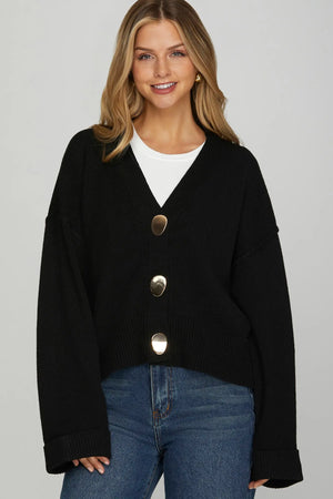 SHE AND SKY Women's Sweaters BLACK / S Long Sleeve Button Down Knit Sweater Cardigan SY9260