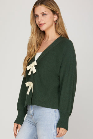 SHE AND SKY Women's Sweaters Long Sleeve Front Bow Sweater Cardigan