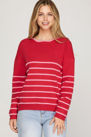SHE AND SKY Women's Sweaters Long Sleeve Striped Bow Detail Reversible Sweater Cardigan