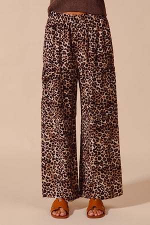 SO ME Women's Pants Leopard Print Wide Leg Pants With Big Patch Pocket