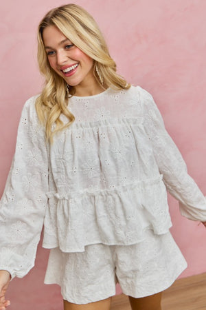 SO ME Women's Shorts Embroidered Eyelet Wide Leg Shorts