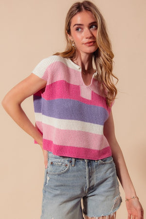 SO ME Women's Sweaters Multi Color Stripe Loose Fit Sleeveless Sweater Top