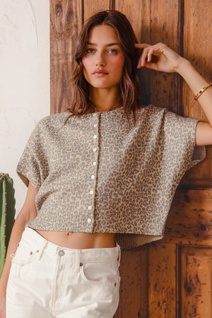 SO ME Women's Sweaters Vintage Leopard Print Button Front Sweater Vest Top