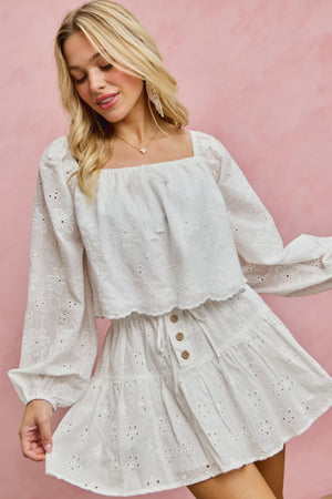 SO ME Women's Top Cotton Gauze Eyelet Scallop Edge Blouse Top