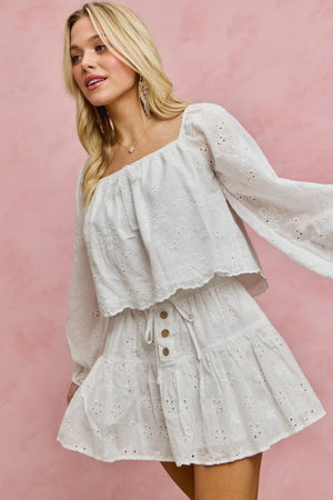 SO ME Women's Top Cotton Gauze Eyelet Scallop Edge Blouse Top