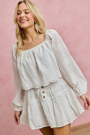 SO ME Women's Top Cotton Gauze Eyelet Scallop Edge Blouse Top