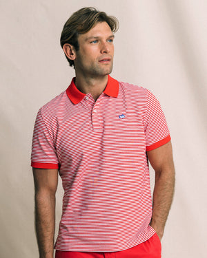 SOUTHERN TIDE Men's Polo CHANNEL MARKER RED / S Southern Tide Striped Skipjack Polo 126191777