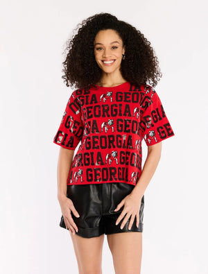 STEWART SIMMONS Women's Top Stewart Simmons The Sequin Repeat Tee - Georgia || David's Clothing