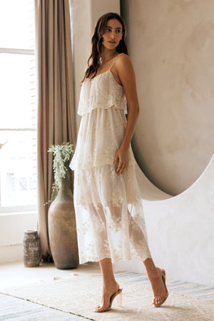 STORIA Women's Dresses Floral Tiered Lace Midi Dress