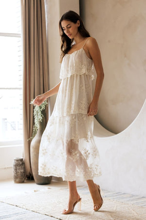 STORIA Women's Dresses Floral Tiered Lace Midi Dress