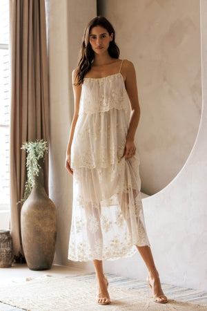 STORIA Women's Dresses Floral Tiered Lace Midi Dress