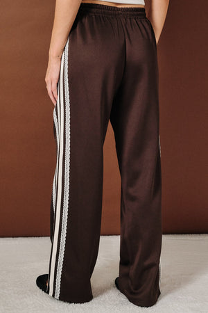 SUNDAY EDITION Women's Pants Mid-rise Side Stripe Lace Trim Track Pants