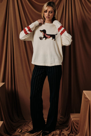 SUNDAY EDITION Women's Sweater Roll Up Neck 'game Day Dog' Graphic Sweater