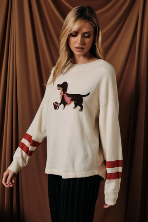 SUNDAY EDITION Women's Sweater Roll Up Neck 'game Day Dog' Graphic Sweater