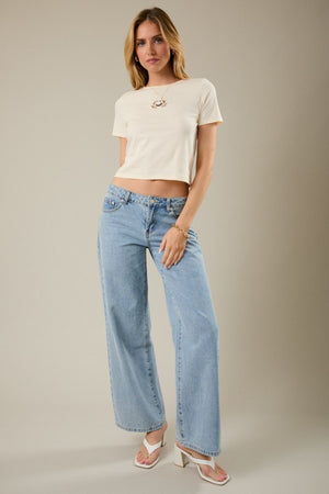 SUNDAY EDITION Women's Top Crew Neck Short Sleeve Crab Beads T-shirt