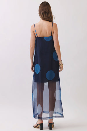 TCEC Women's Dresses Polka Dot Sheer Overlay Maxi Dress