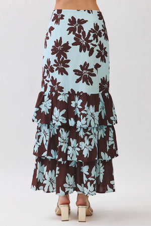 TCEC Women's Skirts Floral Print Tiered Ruffle Maxi Skirt