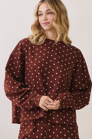 TCEC Women's Top CHOCOLAT / S Polka Dot Print Lounge Sweatshirt CT10089