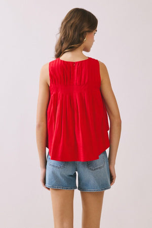 TCEC Women's Top Pleated Detail High Low Sleeveless Top
