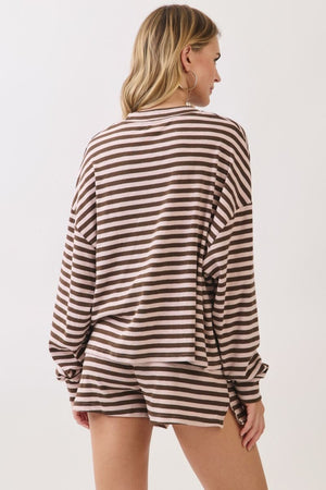 TCEC Women's Top Striped Relaxed Fit Long Sleeve Top