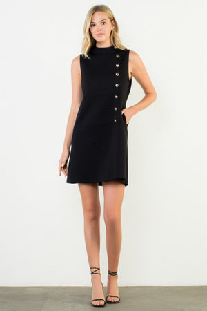 THML Women's Dresses Button Detail High Neck Sleeveless Dress