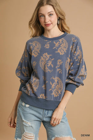 UMGEE USA Women's Top Paisley Print Round Neck Sweatshirt || David's Clothing