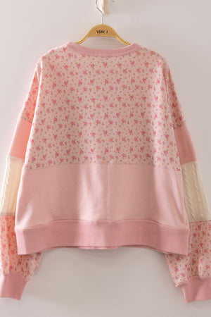 VERY J Women's Sweatshirt Floral Patchwork Contrast Sweatshirt