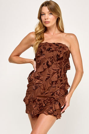 VINTAGE STORE Women's Dresses Flocking Mesh Ruffle Mini Dress