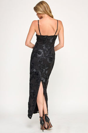 VINTAGE STORE Women's Dresses Sleeveless Mesh Floral Embroidered Maxi Dress