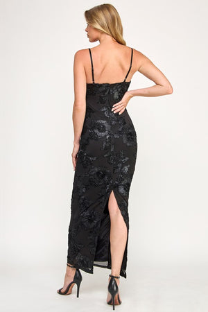 VINTAGE STORE Women's Dresses Sleeveless Mesh Floral Embroidered Maxi Dress