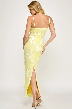 Sleeveless Mesh Floral Embroidered Maxi Dress