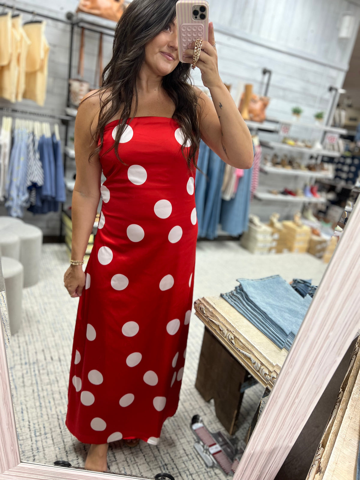 Strapless Polka Dot Print Dress