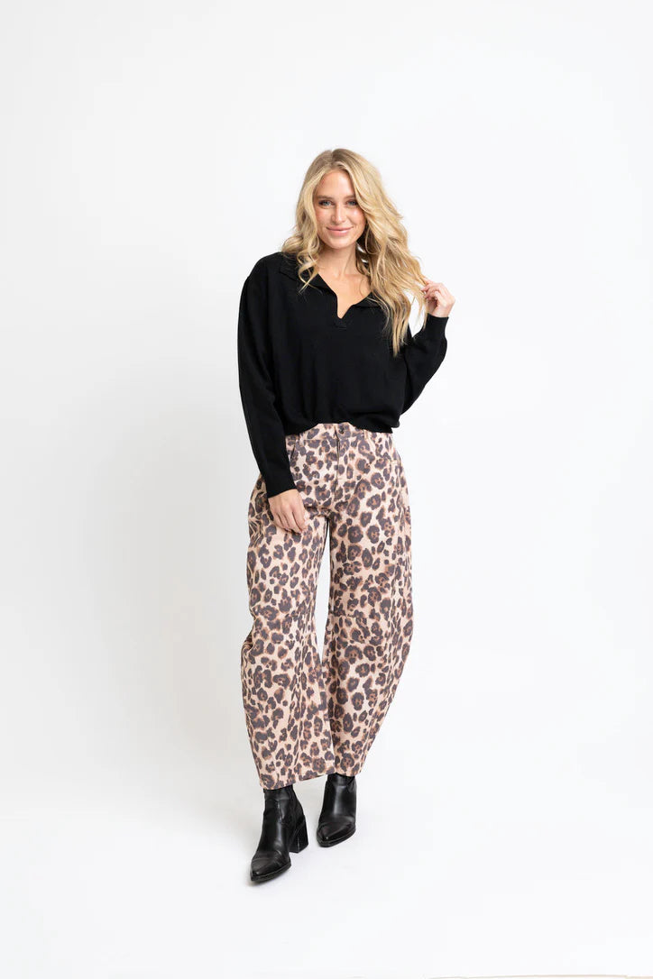 Karlie Leopard Denim Barrel Leg Jeans