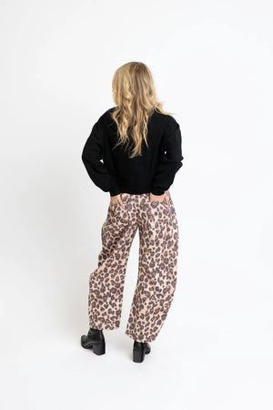 Karlie Leopard Denim Barrel Leg Jeans