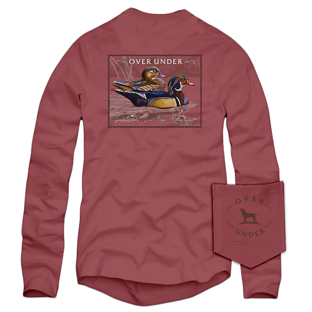 Over Under L/S Wood Duck Stamp T-Shirt Brick