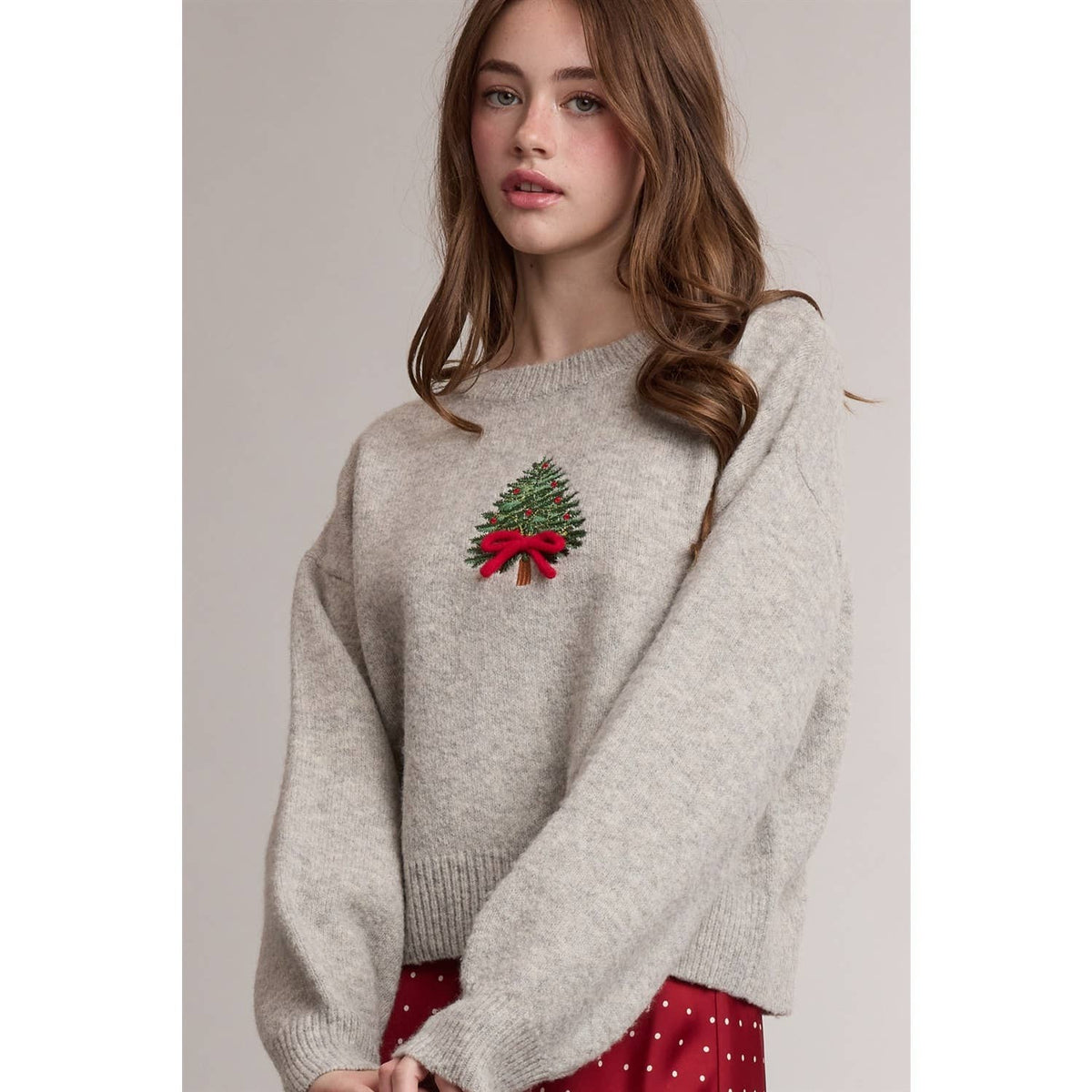 Bow Christmas Tree Embroidered Sweater