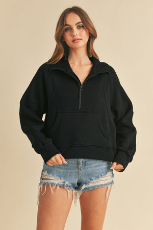 AEMI+CO Women's Sweater BLACK / S Dove Funnel Neck Half Zip || David's Clothing 950CK-B3