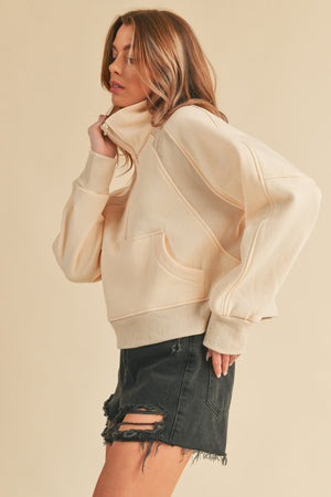 AEMI+CO Women's Sweater SAND / S Dove Funnel Neck Half Zip || David's Clothing 950CK-B3