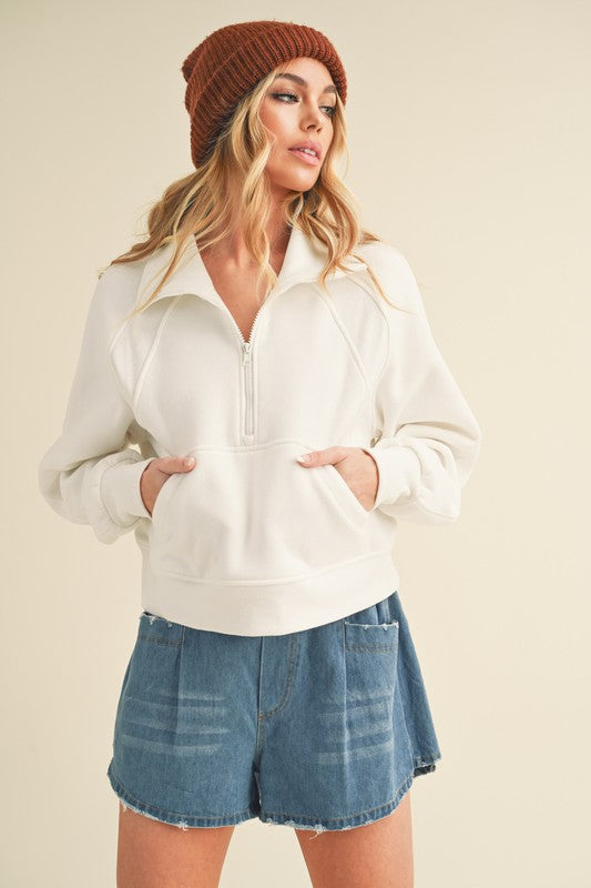 AEMI+CO Women's Sweater SAGE / S Dove Funnel Neck Half Zip || David's Clothing 950CK-B3